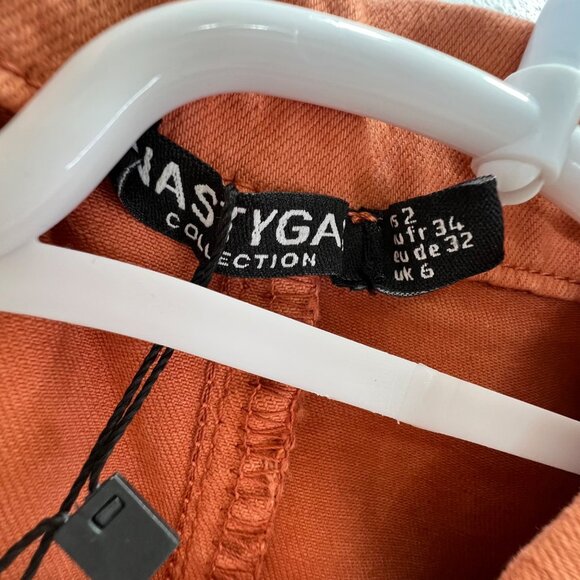 Nasty Gal Flare Jumpsuit Zip Front Denim Coral 2 Short Sleeve Pockets NWT - Picture 8 of 8